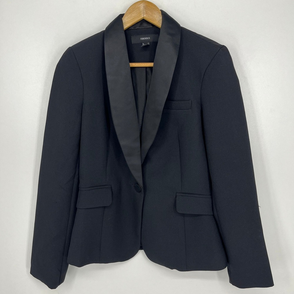 Forever 21 Womens Black Shawl Collar Tuxedo Blazer‎ Jacket Size S Small